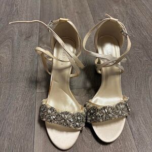 Paradox London silver & cream heels with rhinestones
